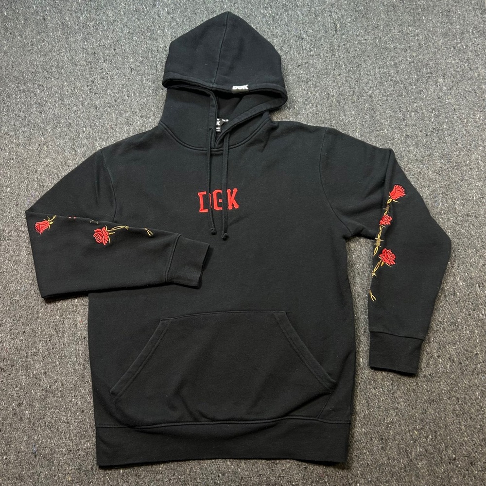 DGK Hoodie Small Mens Black Ruthless Jason Mask Rose Embroidered Sweatshirt